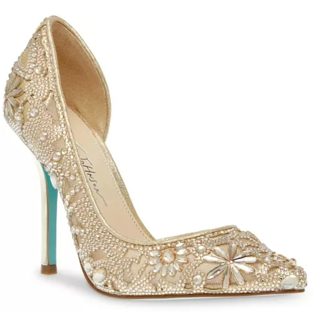 Betsy Johnson Chic Light Gold Rhinestone Evening Pumps Size 10 - Picture 1 of 7